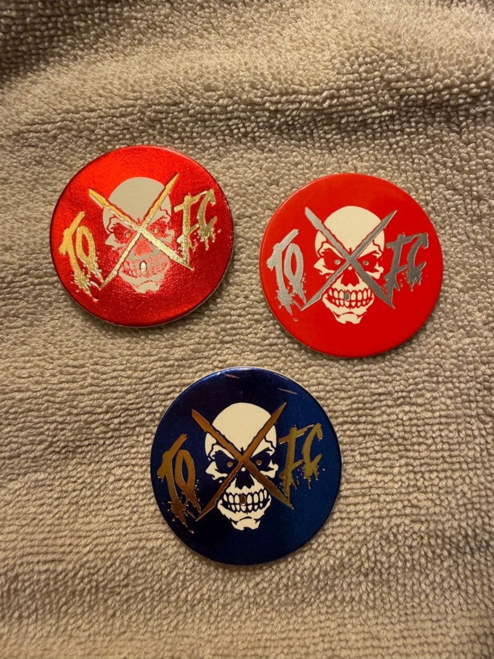 Vintage POGS Cardboard Red and Navy Skull Set - 3